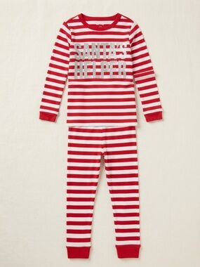 Red & White Striped Kids Pajama Set with 'Santa's Helper' Glitter Print